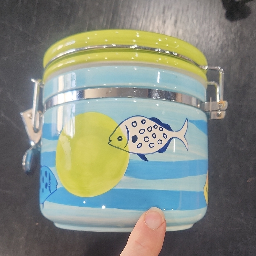 Blue and Green Fish Decor Storage Jar